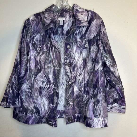 Chico's Jackets & Blazers - Chico's Purple and Silver Patterned Jacket